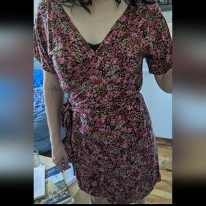 Floral Wrap Dress - Pink and Black